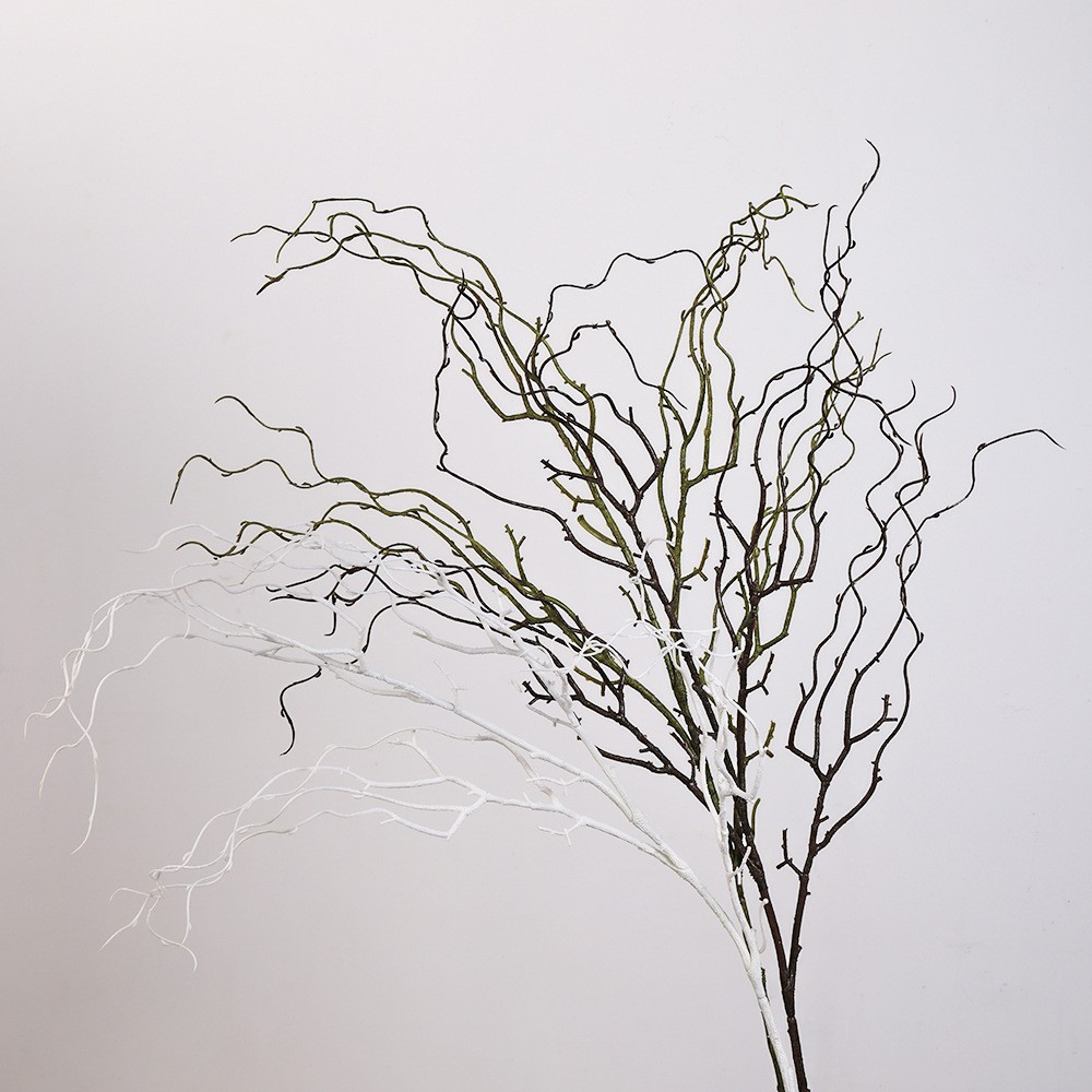 Black White Artificial Curly Willow Branches, Dry Look Faux Twigs for Minimalist Floor Vase