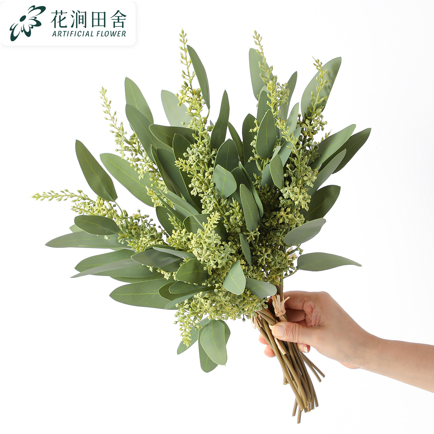 Artificial Seeded Eucalyptus Bouquet, Dried Look Faux Eucalyptus Greenery Stems for Wedding Bouquet Wholesale