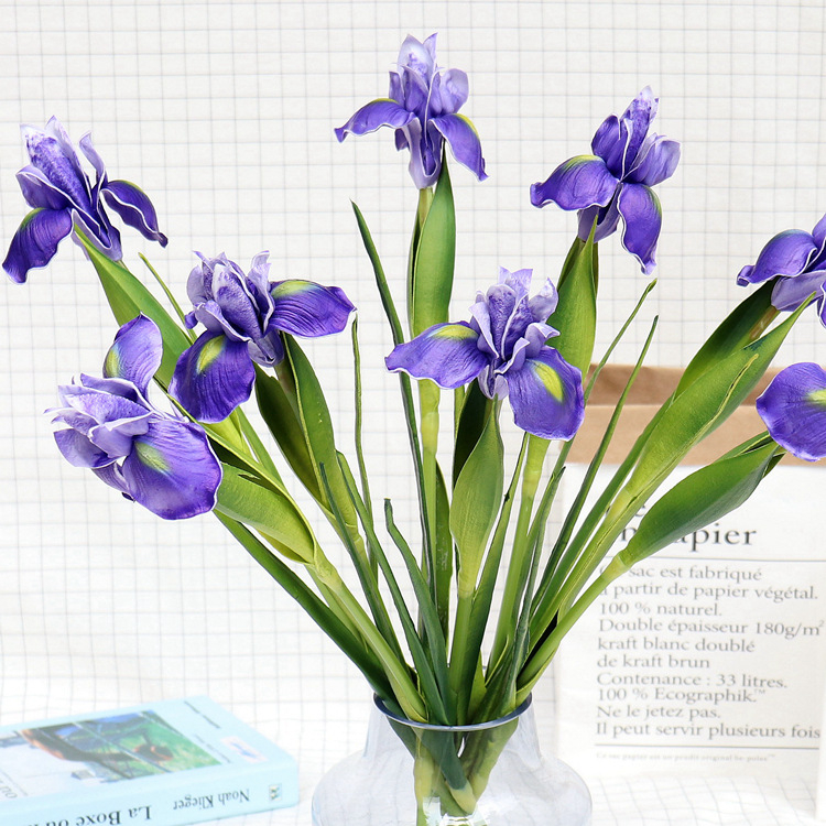 Purple Iris Artificial Flower Stem, Fake Silk Iris Flower for Spring Home and Garden Decor
