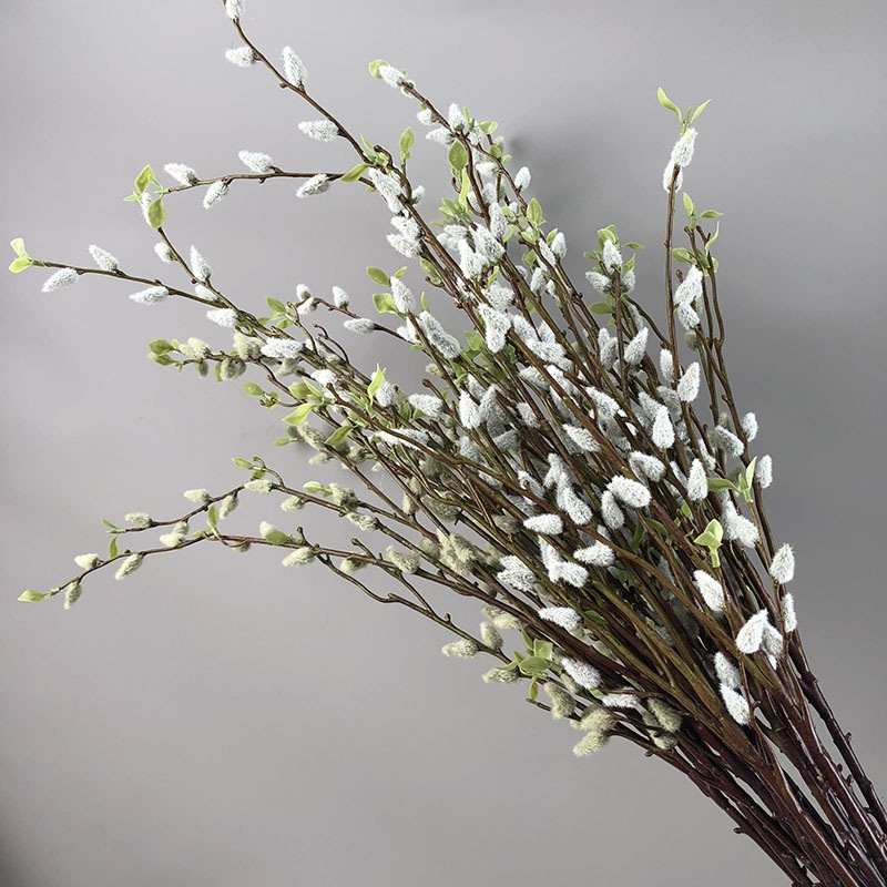 White Faux Pussy Willow Branches Catkin Stems Japandi Spring Easter Vase Greenery Decor
