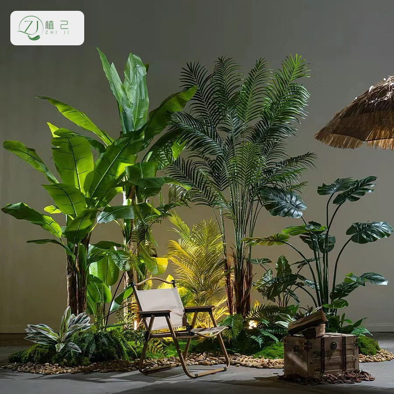 Large Tropical Rainforest Artificial Landscape Installation Hotel Atrium Resort Themed Restaurant Greenery Decor