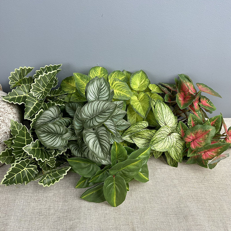 Artificial Variegated Caladium Leaves Tropical Foliage Vase Filler Event Greenery Decor