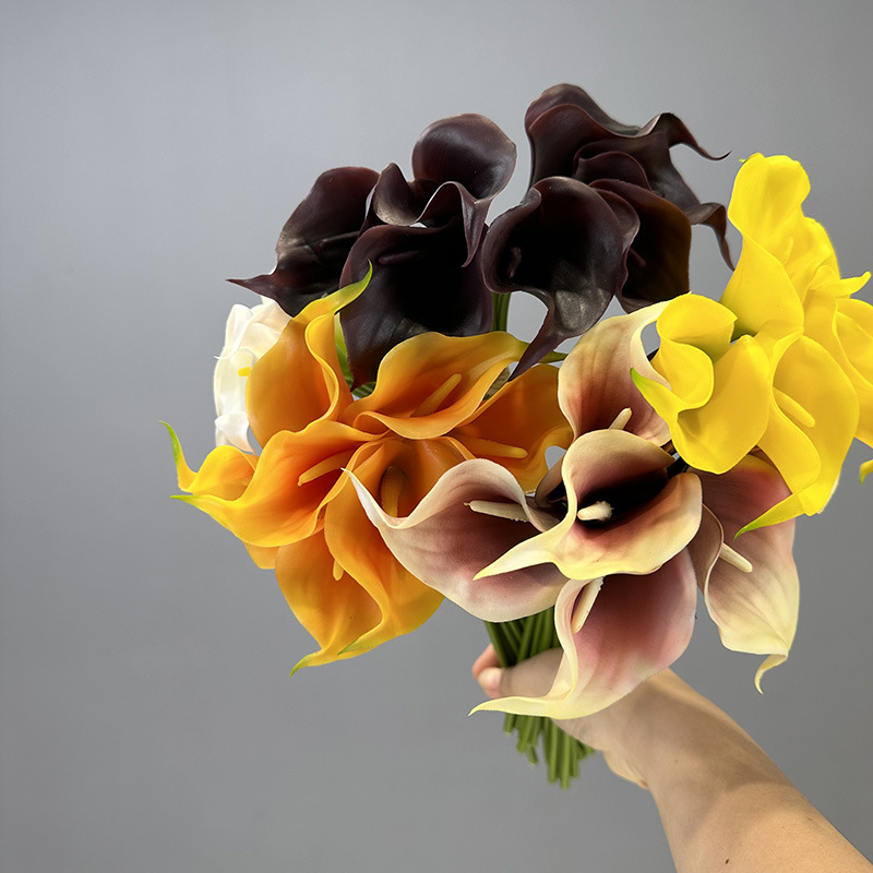 Artificial Calla Lily Bouquet Dark Mixed Color, Real Touch Faux Flower Stem