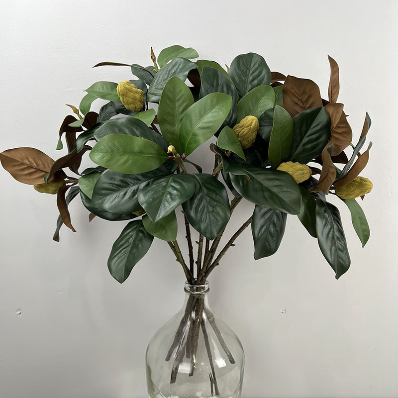 Artificial Magnolia Leaf Branch with Buds, Faux Greenery Bouquet