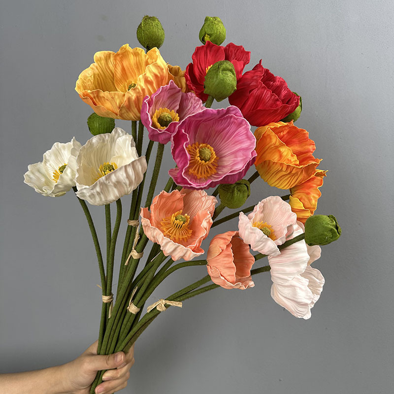 Artificial Poppy Flower Bouquet Mixed Color, Faux Wildflower Stem