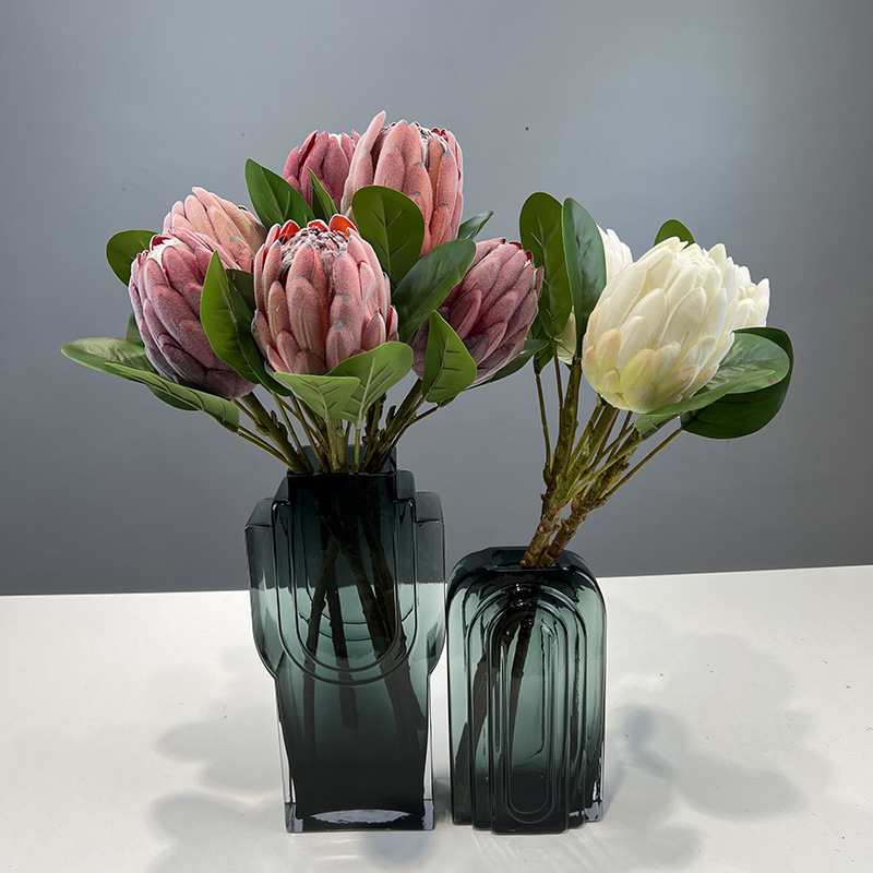 Artificial Protea King South Africa, Faux Flower Stem Pink White